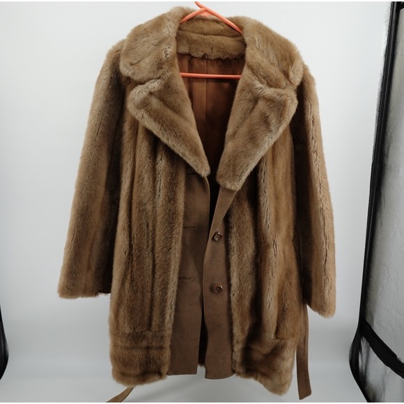 Furrage Jackets & Blazers - Vintage Furrage Tissavel France Faux Fur Coat Brown Belted Mid Length Jacket